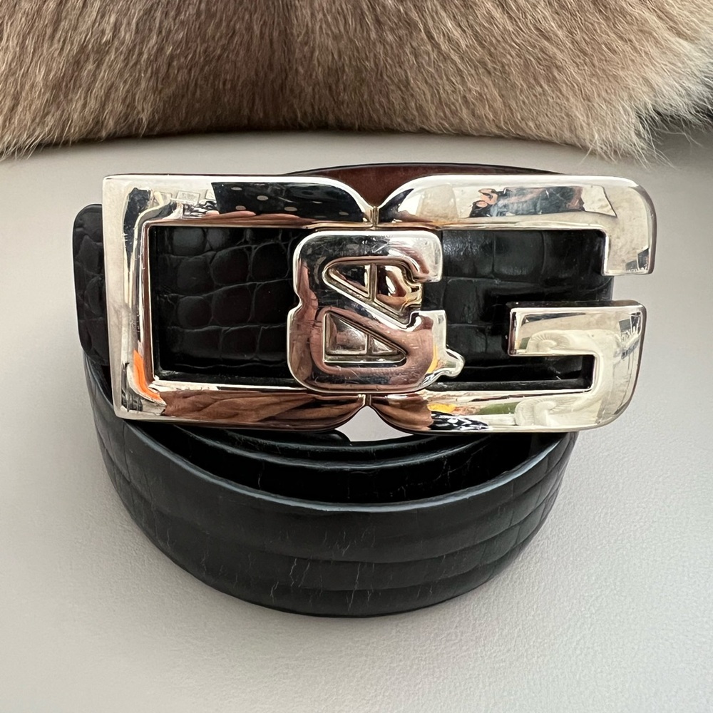 Dolce & Gabbana Black Embossed Leather Belt – Silver Logo Buckle